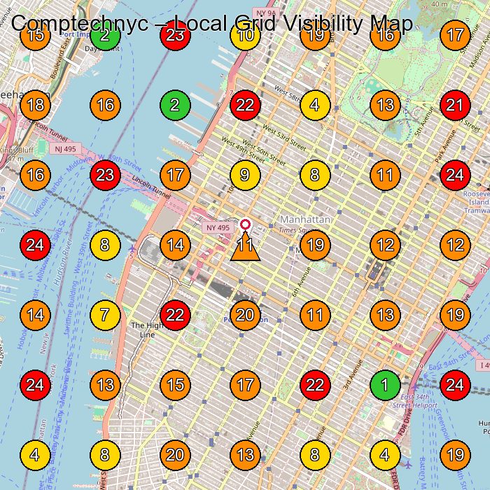 Comptechnyc Computer Repair Service GeoGrid ranking map for New York NY